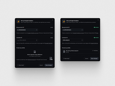 Set up Google Analytics — Untitled UI dark mode dark ui form modal product design settings ui design user interface