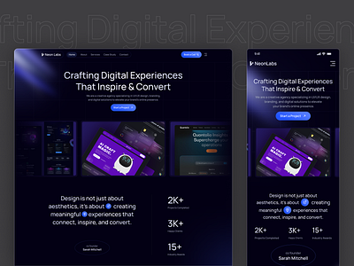 Neon Labs – Agency Website agency design agency landing page agency website clean creative agency dark dark agency dark landing page design digital agency hero landing page marketing agency modern ui portfolio website product uiux design web design website design