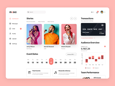 Dashboard dashboard music music web app pink saas web web app