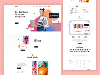 Music Home design homepage landing page music web pink saas web website homepage