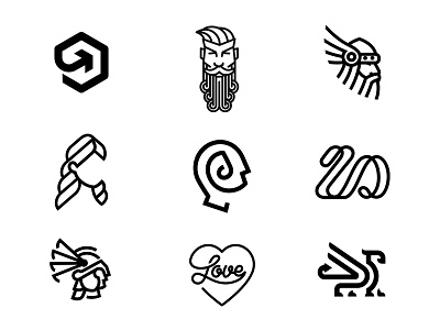 Line work collection - part2 abstract logo alex seciu beard logo head logo heart logo line design logo design logo designer love logo music logo number logo viking logo women logo