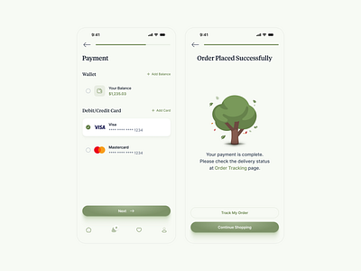 Eco-Friendly Shopping Experience app card checkout clean design eco eco friendly figma green illustration modern payment tree ui