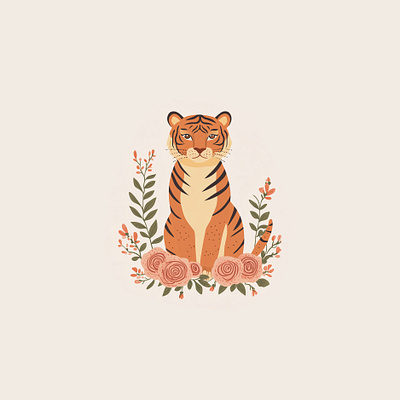 tiger in flowers illustration animal colorful design graphic design illustration