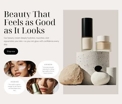 Beauty Hero section for Framer built with Frameblox UI kit beauty cream cta ecom header headline hero natural pastel product shop ui ui design ui ux ux design webdesign webshop website