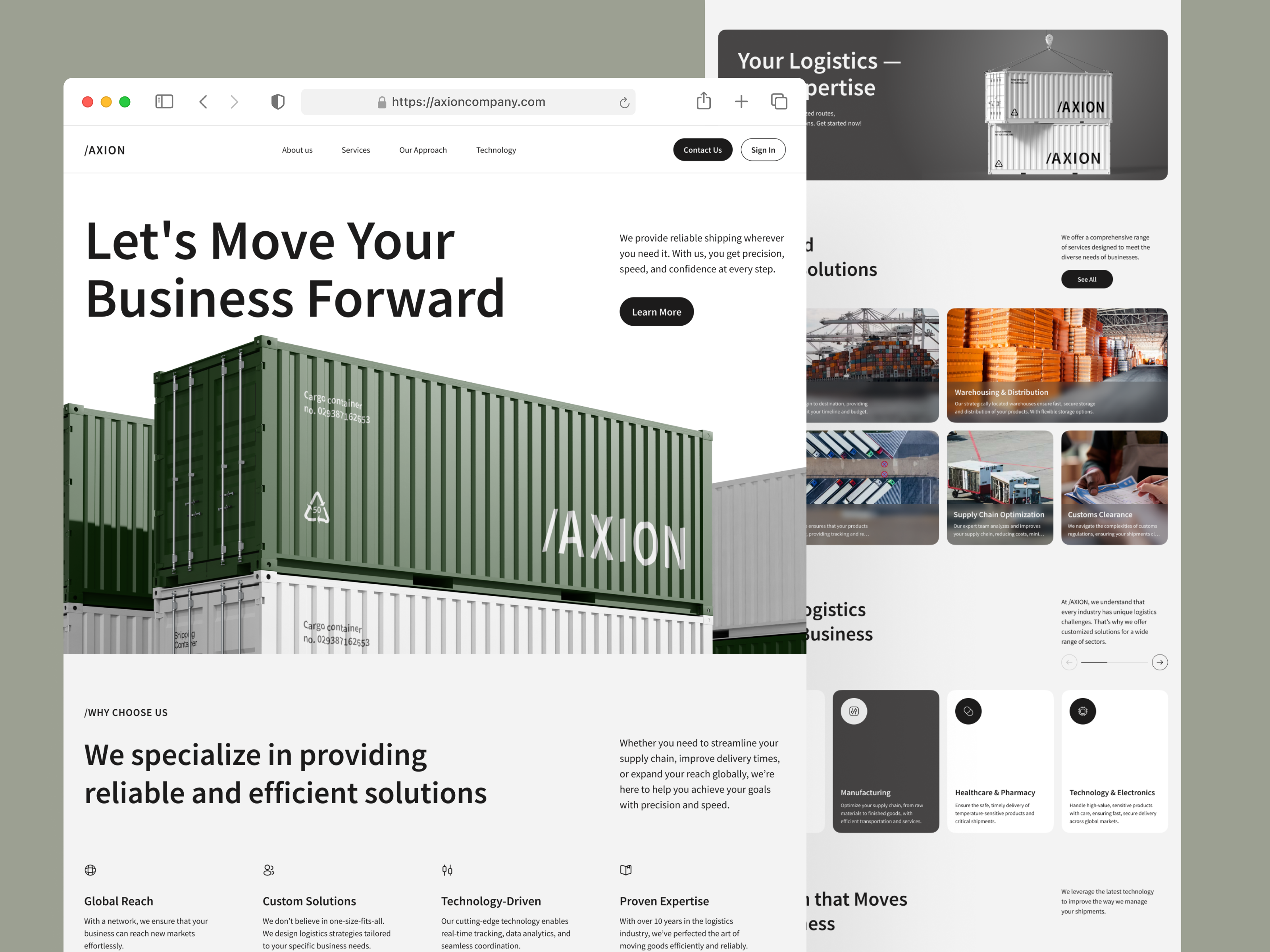 Example of Logistics Company Web Design Landing Page