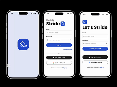 Stride Run App - First Screens design mobile app design run app running ui ui kits user experience user interface ux uxui