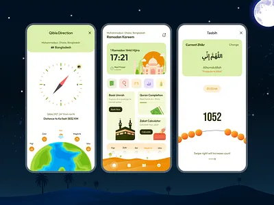 Ramadan Kareem - App For Ramadan Tracker & Reminder app design call to prayer concept daily tracker dark mode design homepage islamic app islamic concept mobile app mobile ui ramadan ramadan app ramadan app design ramadan app ui reminder app task manager time prayer ui design user interface