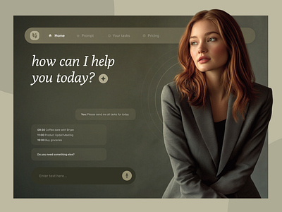 Virtual Assistant - Ai GPT Webapp Project Management ai ai agent ai woman character chat interface chatbot chatbot ui clean design color palette daily planner design gpt product design productivity project management prompts ui design ux design virtual assitant web app