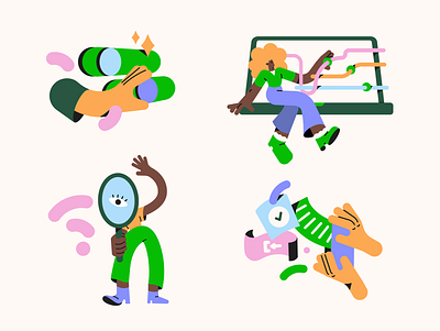 Illustrations for digital platforms bold colors brand illustration character character design computer connection digital platform digital work documents flat design fun illustration 2d laptop minimal art people phone vector vector art vector design