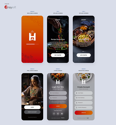 The mobile app named " Hngry" designed by Ansysoft adobephotoshop automate budgetfriendlymeals dietarypreferences easycooking foodie grocerydelivery healthyeating healthylifestyle hungryai mealplanningapp mealprep mobileapp nutrition personalizedmeals recipes savemoney savetime shoppinglist smartcooking