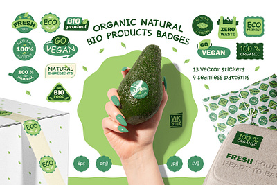 Organic natural bio products badges badge eco friendly ecological ecology vector graphic design label label design organic pattern product label product label template recycling sticker sticker set vegan icon vegetarian