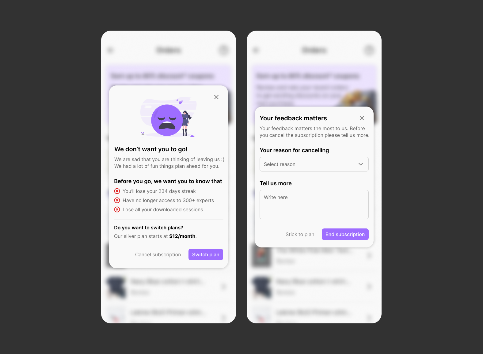 Subscription cancellation subscription cancellation ui ux