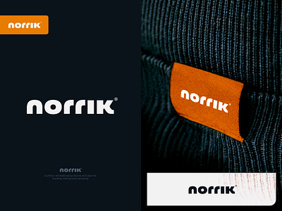 norrik® outdoor brand logo concept beanie branding camping clean fabric fishing hunting letter lettering logotype lowercase minimal navy norrik orange outdoor recreational sleek tag wordmark