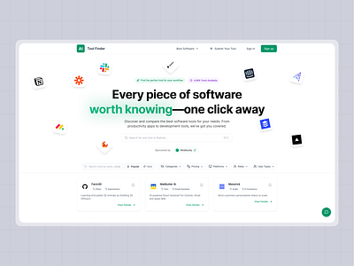 AI ToolFinder – Discover the Best Software Tools in One Click! ai aiapps automation branding figmadesign productivitytools projectplanning softwarediscovery taskmanagement uidesign uiux