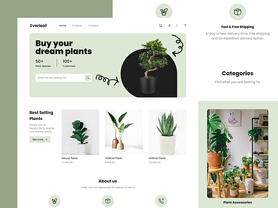 Everleaf – A Clean & Green Odoo Theme for Plant Stores dribbble ecommercedesign minimalui odoo odootheme plant theme plantstore responsivedesign webdesign