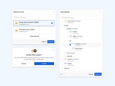 Modals & dialogs account ai app artificial intelligence b2b cards clean components data dataset design dialog light mode minimal modal platform saas support ui ux