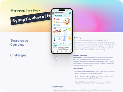 One page Case study for Personal Wellbeing Platform case study fitness research uiux case study wellbeing