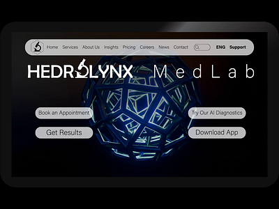 Hedrolynx MedLab website 3D animation hero 3d 3d animation abstract geometry ai animation biotech blender brand identity branding health care hero section innovation landing page logo medical motion graphics ui visual identity web web design