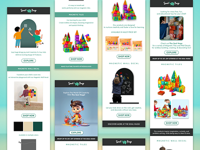 Toy Brand Email Design Templates advertisement brand identity branding design email email design email template graphic design illustration kids kids brand klaviyo logo marketing email newsletter toy email toys typography vector visual design