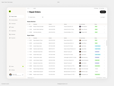 Repair Orders Table clean dashboard desktop minimal product software ui ux