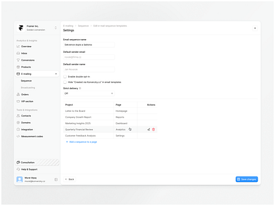 e-mail sequence settings 🛠️ avatar button buttons checkbox clean ui conversion dark mode design system gradient light mode logo design minimal ui product design settings support switch toggle