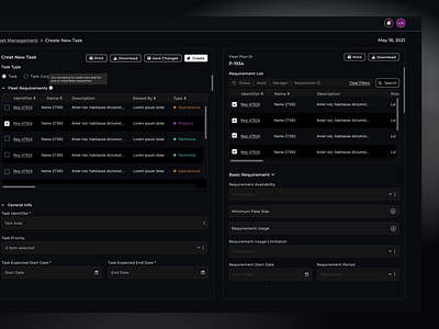 Create New Task board buttons chips datatable design desktop application figma fleet info input newtask product status tag tooltip ui ux web