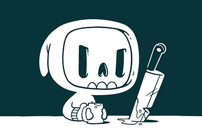 Little Reaper Character blake stevenson branding cartoon character design coffee cute design illustration jetpacks and rollerskates knife mascot reaper retro skull ui