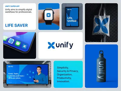 Unify brand design bento cards beg bento cards billboard bottle brand identity branding business card graphic design logo poster super app ui unify ux watch