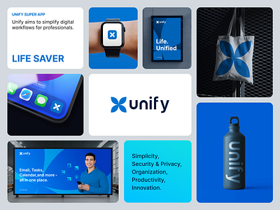 Unify brand design bento cards beg bento cards billboard bottle brand identity branding business card graphic design logo poster super app ui unify ux watch