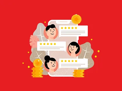 Get rewarded for your review! 💰 Illustration brand reviews reward app rewards