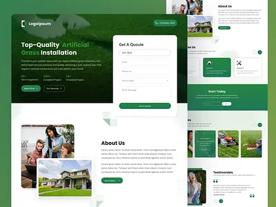 Artificial Grass Installation Landing Page - UIUX Design 2025 branding chandan aheer chandanaheeruiux creative designs graphic design grass installation green homepage landing page minimalist design mockups modernui professional designs services section ui ui design uiux uiux design uxdesign