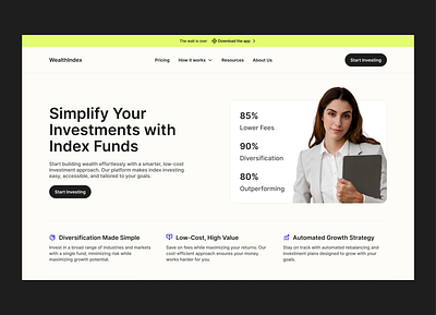 Investment Funds Website Design banking finance financial fintech green income invest investment investor landing page landingpage saas savings software ui ui design wallet web design webdesign website