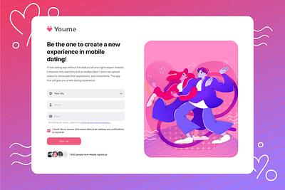 Sign up form - Youme 💖 dance dating graphic design illustration logo love people product design sign up ui ux web