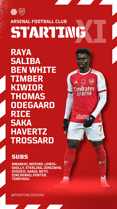 Arsenal FC Starting XI Matchday Graphic | Sports Design afc arsenal arsenal edits arsenalfc behance sports design bukayosaka epl football design football graphics graphicdesign match day graphic pinterest football graphics premier league sportsillustration