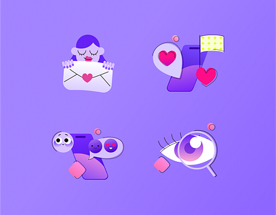 App status illustrations – Youme 💖 emoji eye flag girl illustrations like love mail nails reactions search ui