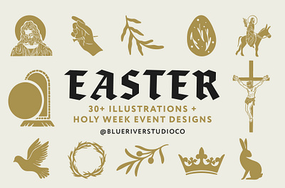 Easter Design Bundle branding bunny christian crown easter egg floral god icons illustrations jesus logo design palm spring tomb