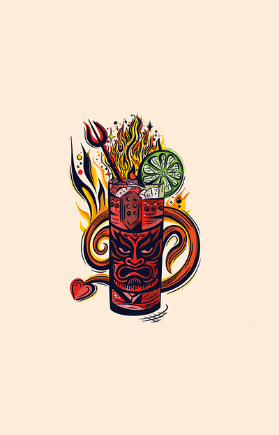 El Diablo Cocktail bar beverage cocktail devil diablo drawing drink fire flames glass graphic hand drawn hot illustration illustrator lime mixed drink sexy spicy style