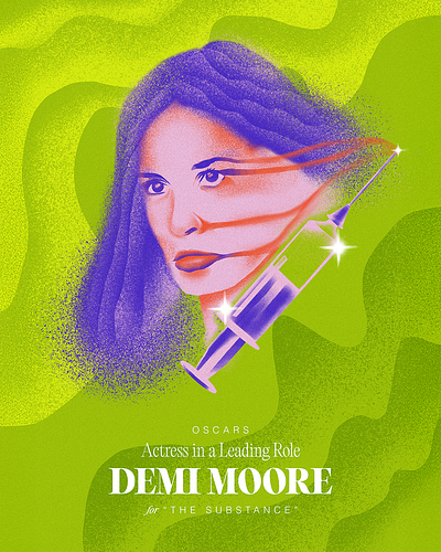 Editorial Illustration - Demi Moore for The Substance academy awards cinema editorial illustration oscars portrait poster