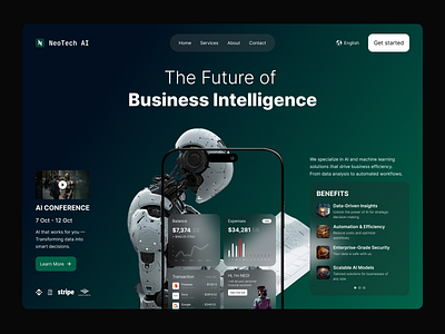 NeoTech AI — Business Intelligence ai app branding charts design figma finance fintech future futurismus graph graphic design illustration logo robot ui ux vector web webdesign