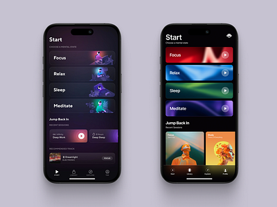 BrainFM App redesign app design focus meditate mobile modern product sleep ui