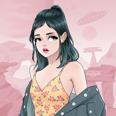 Beaut art cute digital digital art draw draw drawing drawing girl illustration pink