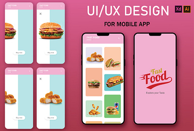 FOOD App UI Design for Mobile adobe illustrator adobe xd graphic design mobile app design ui ui design uiux designer user interface design