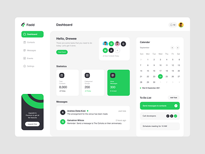 Website Admin Dashboard admin dashboard calender community contacts dashboard events green groups messages sms to do ui design