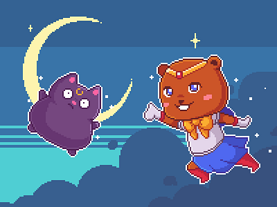 Sailor beaver beaver cat goodgame moon night pixelart sailor stars
