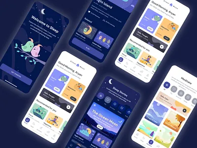 Meditation & Sleep App app branding design flat illustration logo minimal ui ux vector