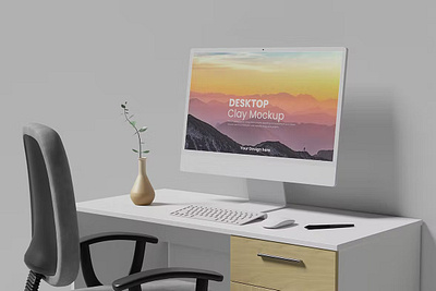 Free Desktop Clay Mockup abstract clay clean design device display laptop mac macbook mockup pc presentation realistic screen simple ui ux web webpage website