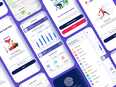 Employee activity tracking app- WorkYourTime 3d app best branding design employee figma graphic design logo minimalistic mobile app mobile app design tracking tracking app ui uiux ux vector wireframes xd