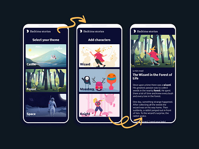 Bedtime stories app branding concept design ui