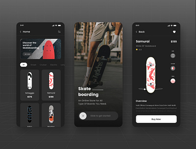 Skateboard shop app UI android app appdesign baords design ios minimal rollerskate skateboard skateboards skateboaring skater skates thrasher trending ui uiux