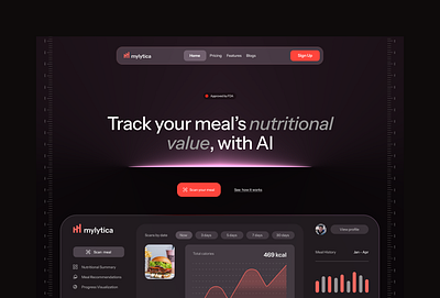 Hero section for a nutrition tracking AI startup hero section landing page ui web design